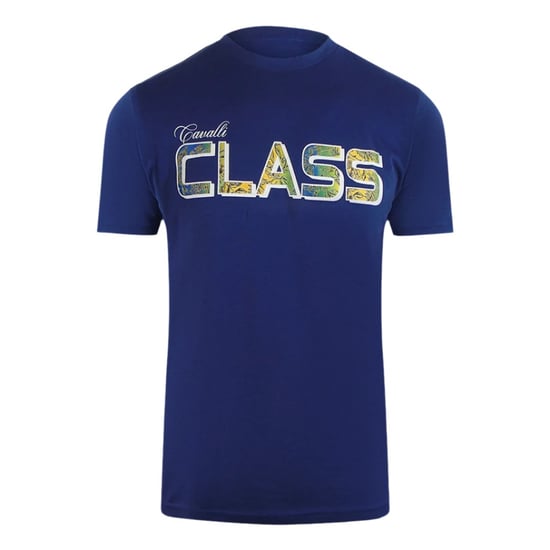 Camiseta Azul Con Logotipo Floral Vibrante De Cavalli Class - Image 1