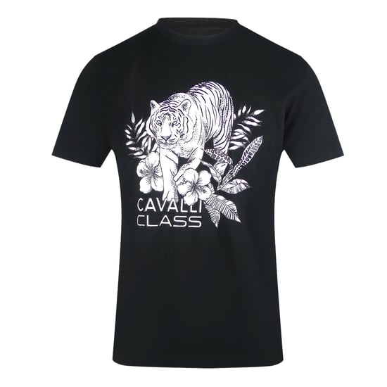 Camiseta Negra Con Logo Floral De Tigre De Cavalli Class - Image 1