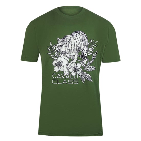 Camiseta Verde Militar Con Logo Floral De Tigre De Cavalli Class - Image 1