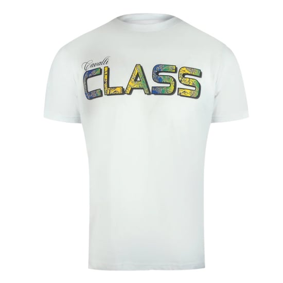 Camiseta Blanca Con Logotipo Floral Vibrante De Cavalli Class - Image 1