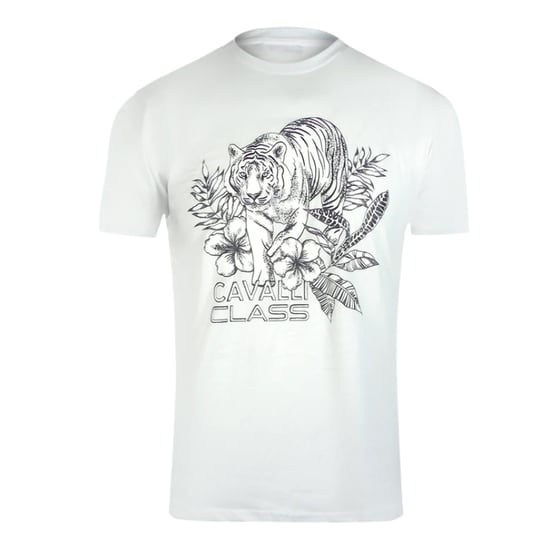 Camiseta Blanca Con Logo Floral De Tigre De Cavalli Class - Image 1