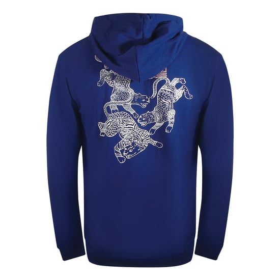 Sudadera Con Capucha Y Cremallera Azul Iris Con Diseño De Leopardo De Estilo Tradicional Cavalli Class - Image 2