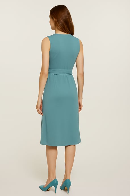 Vestido cruzado verde polvoriento sin mangas con cuello en V – Jersey de viscosa suave - Image 4