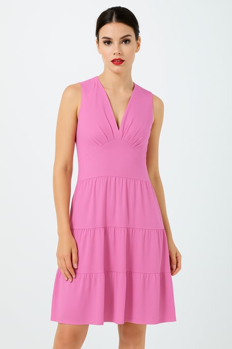 Vestido de jersey sin mangas con cuello en V color orquídea - Image 2