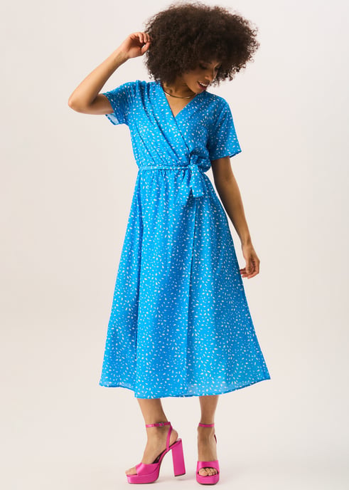 Vestido midi azul con estampado animal - Image 1
