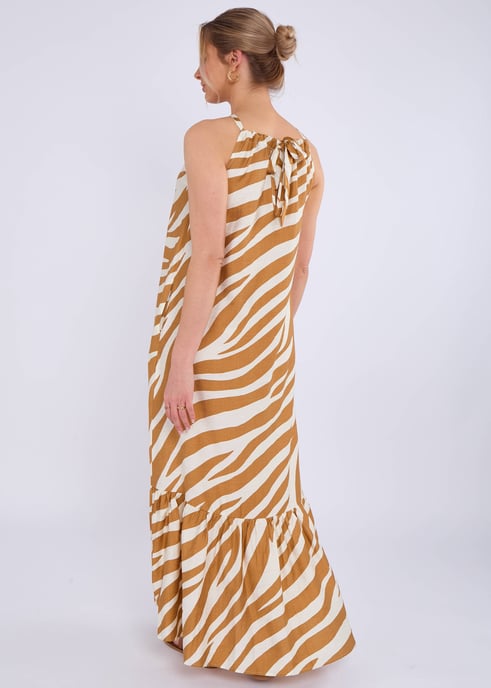 Maxi Vestido Marrón Cuello Halter Estampado Cebra - Image 4