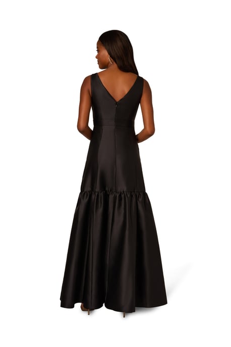 Mikado Flounce Shirred Gown in Black - Image 2
