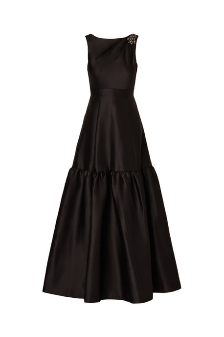 Mikado Flounce Shirred Gown in Black - Image 4