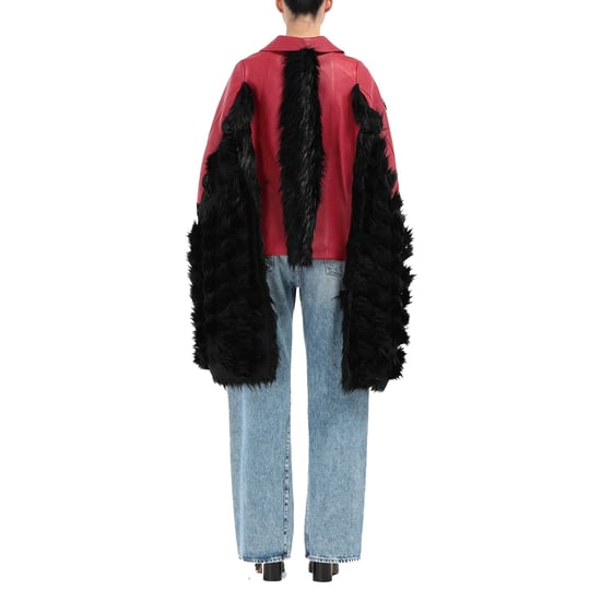 Chaqueta tipo capa de cuero con ribete de piel sintética de Maison Margiela - Image 4