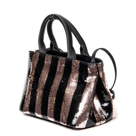 Prada Mini Sequin Canapa Tote en Rosa/Negro Lienzo - Image 2