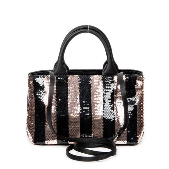Prada Mini Sequin Canapa Tote en Rosa/Negro Lienzo - Image 5