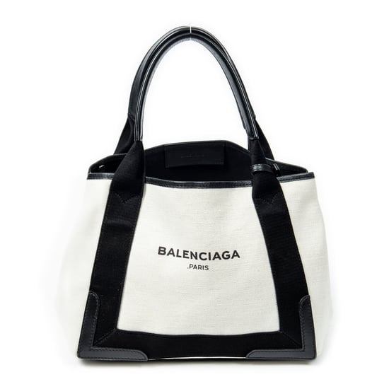 Balenciaga Small Navy Cabas en Beige/Negro Lienzo - Image 1