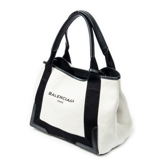 Balenciaga Small Navy Cabas en Beige/Negro Lienzo - Image 2