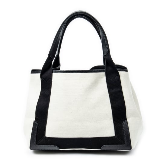 Balenciaga Small Navy Cabas en Beige/Negro Lienzo - Image 5
