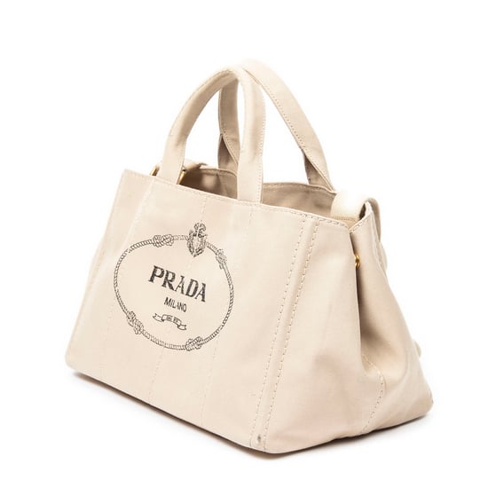 Prada Medium Canapa Tote en Beige Lienzo - Image 2