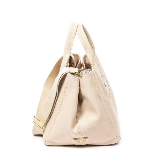 Prada Medium Canapa Tote en Beige Lienzo - Image 4