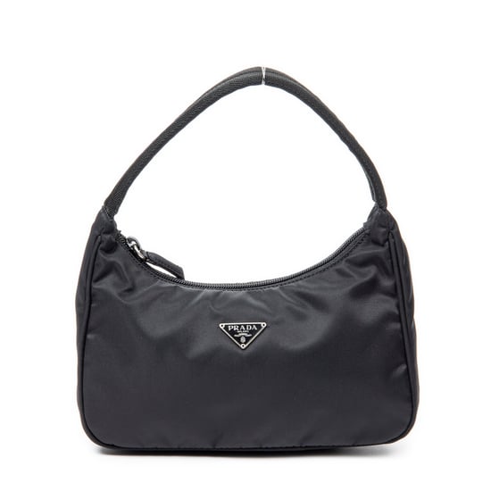 Prada Vintage Mini Zip Hobo en Negro Lienzo - Image 1