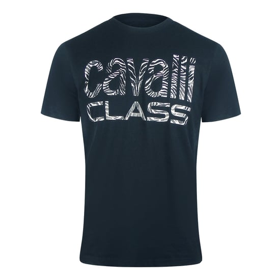 Camiseta Azul Marino Con Estampado De Cebra Llamativo De Cavalli Class - Image 1