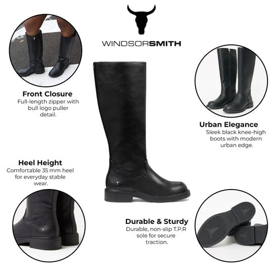 Botas altas hasta la rodilla Windsorsmith de piel sintética negra para mujer - Blessing - Image 2