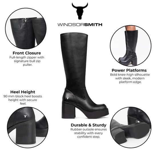 Botas Windsorsmith de piel sintética negra con plataforma hasta la rodilla para mujer - Niche - Image 2