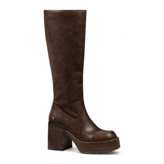 Botas Windsorsmith de piel sintética marrón roble con plataforma hasta la rodilla para mujer - Niche - Image 3