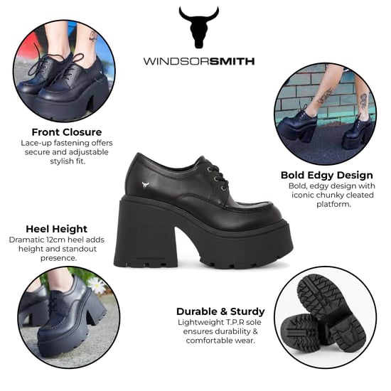 Zapatos Windsorsmith de piel negra con plataforma gruesa y cordones para mujer - Starcrossed - Image 2
