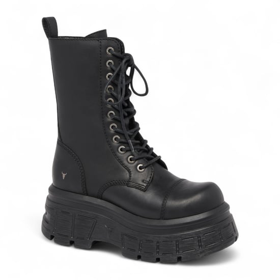 Botas militares Windsorsmith de cuero negro de media caña con plataforma para mujer - Screaming - Image 3