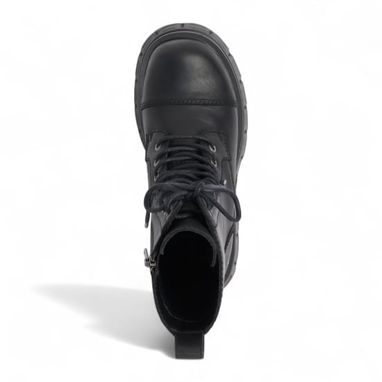 Botas militares Windsorsmith de cuero negro de media caña con plataforma para mujer - Screaming - Image 4