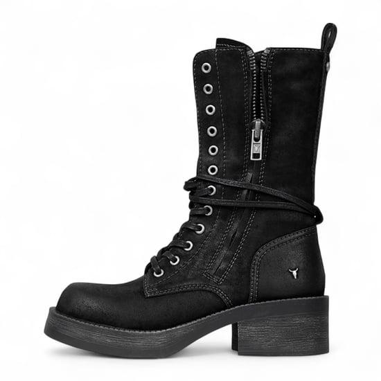 Botas de combate Windsorsmith de ante negro para mujer, zapatos moteros de media caña con cordones - Gather - Image 3