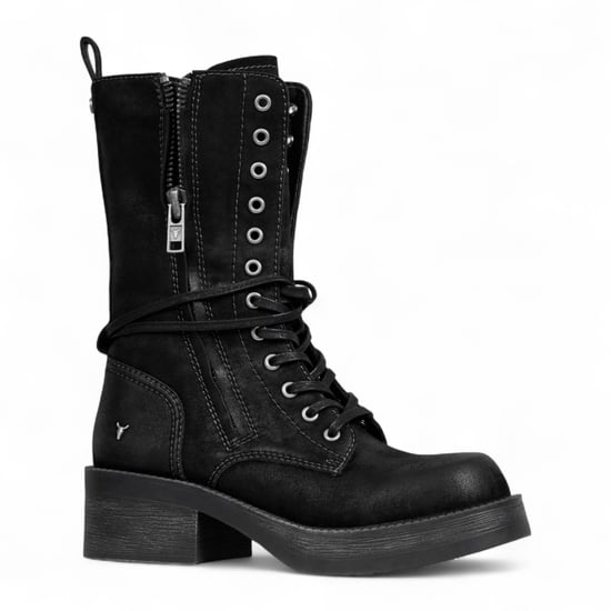 Botas de combate Windsorsmith de ante negro para mujer, zapatos moteros de media caña con cordones - Gather - Image 4