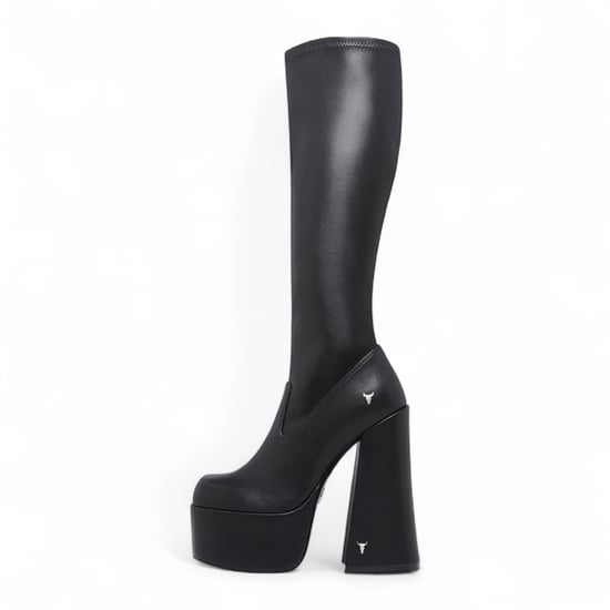 Botas negras Windsorsmith de tacón gótico hasta la rodilla con plataforma tipo calcetín para mujer - Survival - Image 3