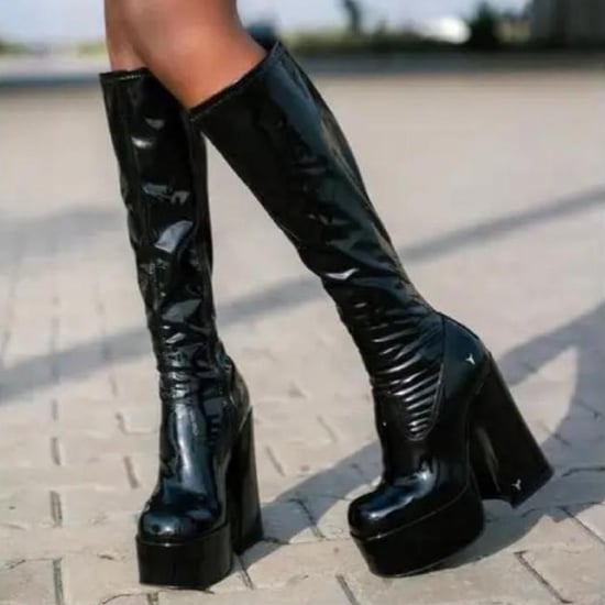 Botas negras Windsorsmith de tacón gótico hasta la rodilla con plataforma tipo calcetín para mujer - Saucy - Image 6