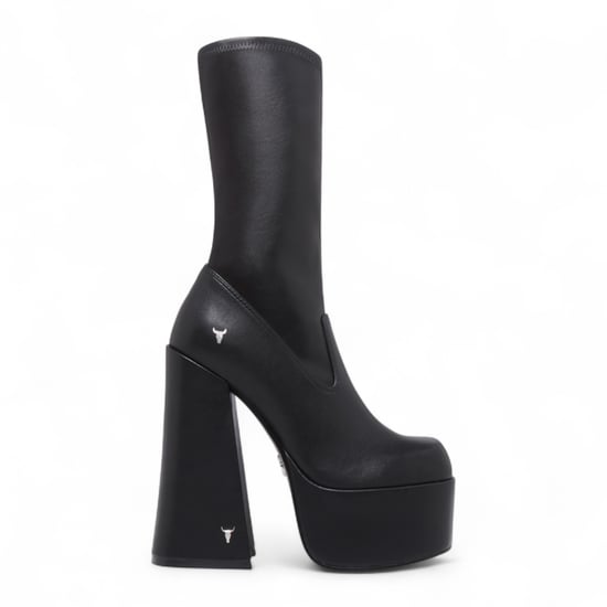 Botas negras de tacón gótico Windsorsmith para mujer, con plataforma y calcetín, de media caña - Saviour - Image 1
