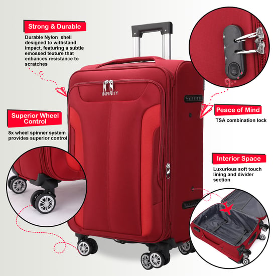 Maleta blanda expandible roja con 8 ruedas, equipaje de mano ligero para viaje - Image 3