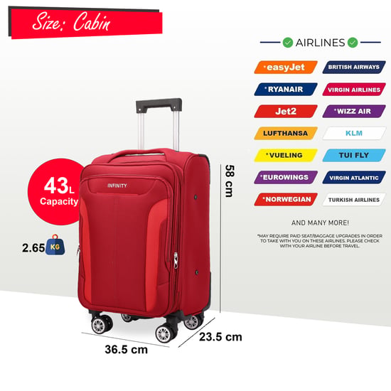 Maleta blanda expandible roja con 8 ruedas, equipaje de mano ligero para viaje - Image 5