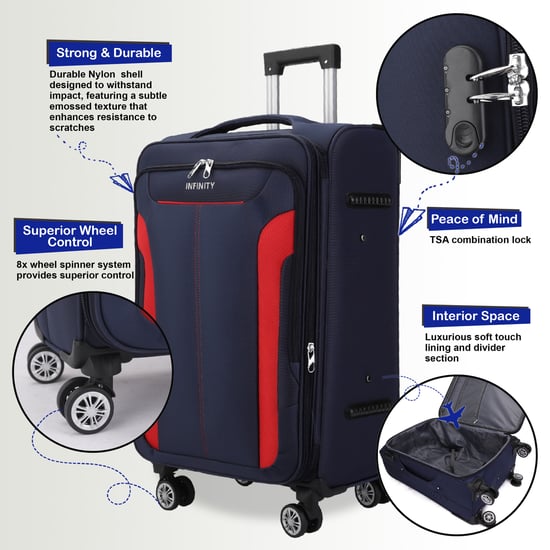 Maleta blanda expandible azul con 8 ruedas, equipaje de mano ligero para viaje - Image 3