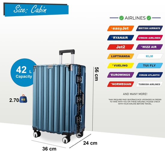 Maleta rígida azul robusta de 8 ruedas para cabina - Image 5