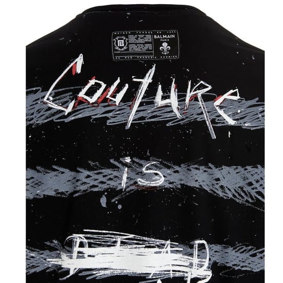 Camiseta Negra Con El Logotipo De La Moneda Del Grafiti De Balmain Paris - Image 4