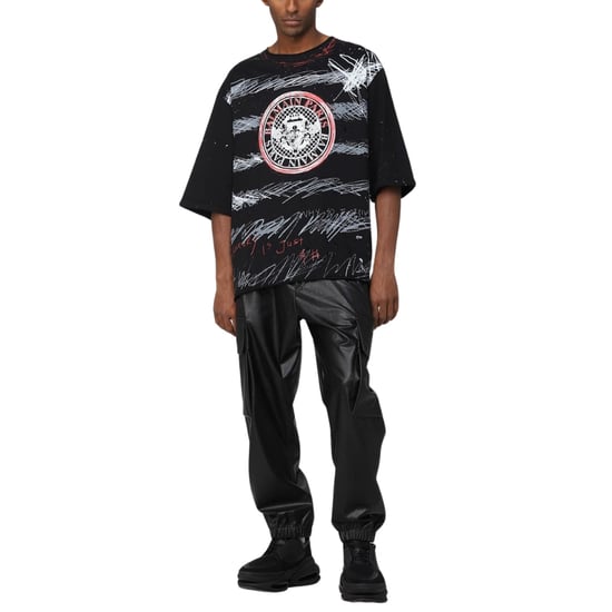 Camiseta Negra Con El Logotipo De La Moneda Del Grafiti De Balmain Paris - Image 5