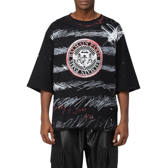 Camiseta Negra Con El Logotipo De La Moneda Del Grafiti De Balmain Paris - Image 6