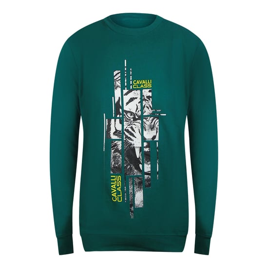 Sudadera Verde Con Estampado De Tigre Astillado De Cavalli Class Ottanio - Image 1