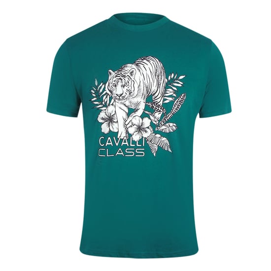 Camiseta Verde Con Logo Floral De Tigre De Cavalli Class - Image 1