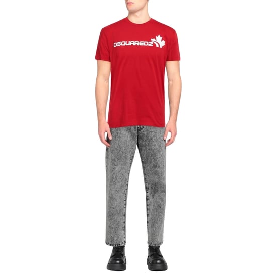 Camiseta Roja De Corte Moderno Con Logo De Hoja De Arce Blanca De Dsquared2 - Image 2