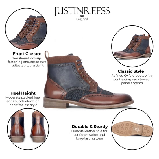 Zapatos Oxford de tweed azul marino y cuero marrón para hombre de Justin Reess - Teddy - Image 2