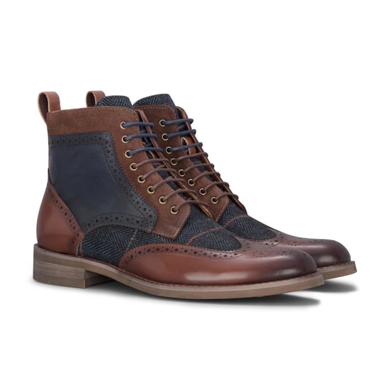 Zapatos Oxford de tweed azul marino y cuero marrón para hombre de Justin Reess - Teddy - Image 3
