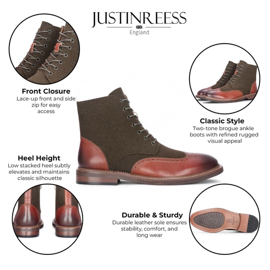 Botines de piel brogue marrón caqui para hombre de Justin Reess - Clifford - Image 2