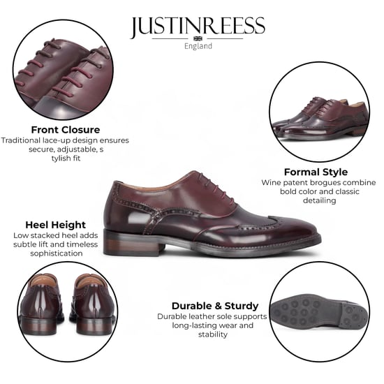 Zapatos formales brogue de charol color vino para hombre de Justin Reess - Harry - Image 2