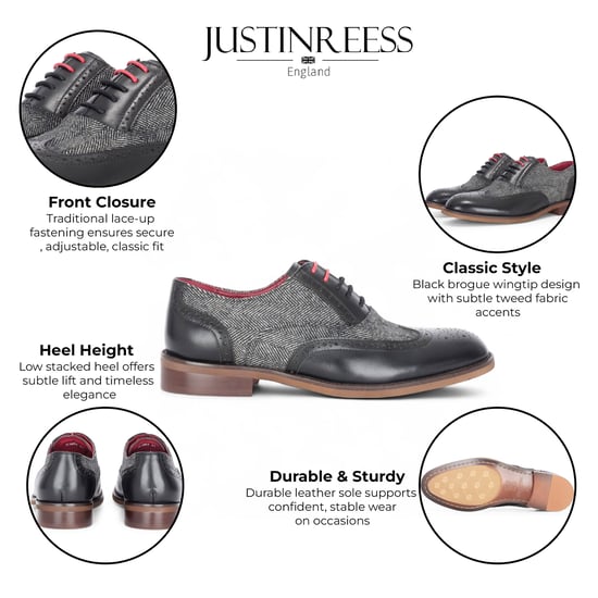Zapatos brogue de tweed de cuero negro para hombre de Justin Reess - Albert - Image 2