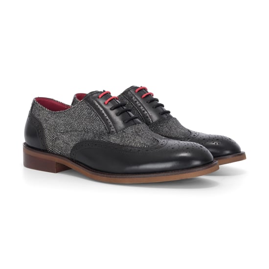 Zapatos brogue de tweed de cuero negro para hombre de Justin Reess - Albert - Image 3