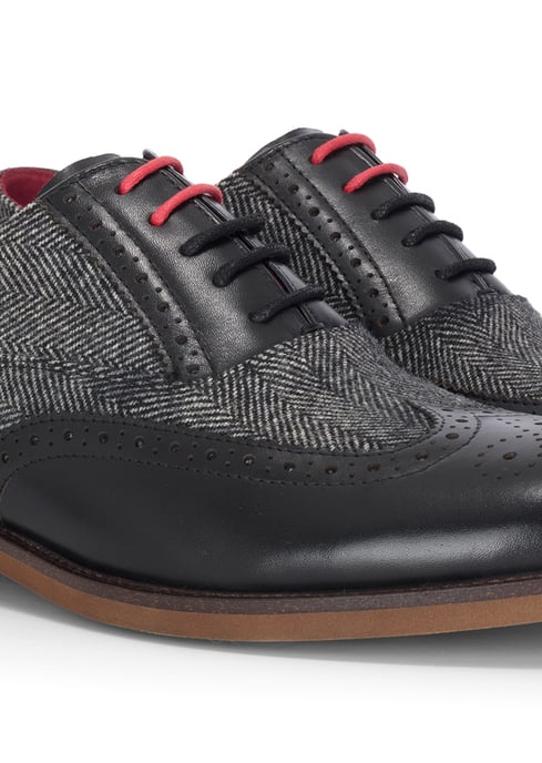 Zapatos brogue de tweed de cuero negro para hombre de Justin Reess - Albert - Image 4
